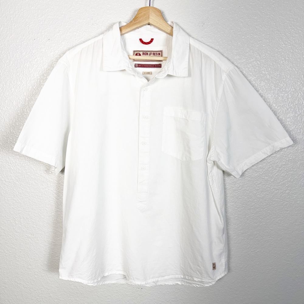 Iron and Resin Ashdown Cotton Hemp Short Sleeve Popover Shirt in White Mens XL